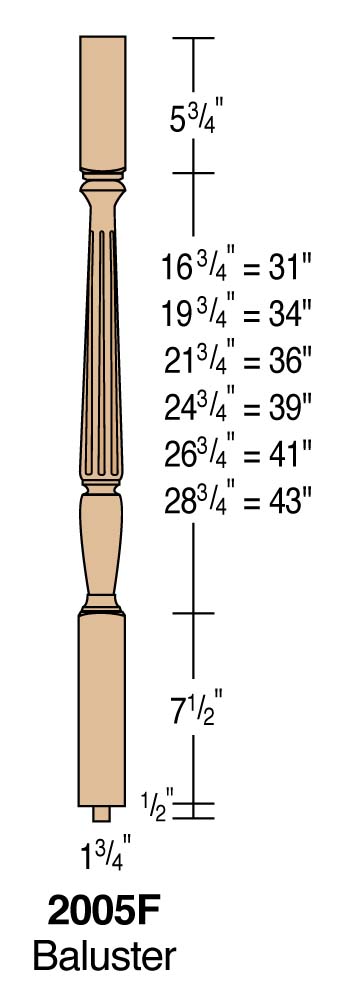 Sheraton Fluted Series 2005 - 1-3/4" Fluted Square Top Baluster