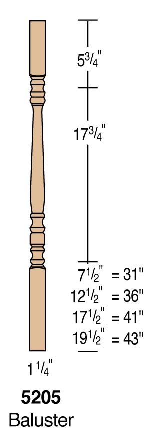1-1/4" square top baluster